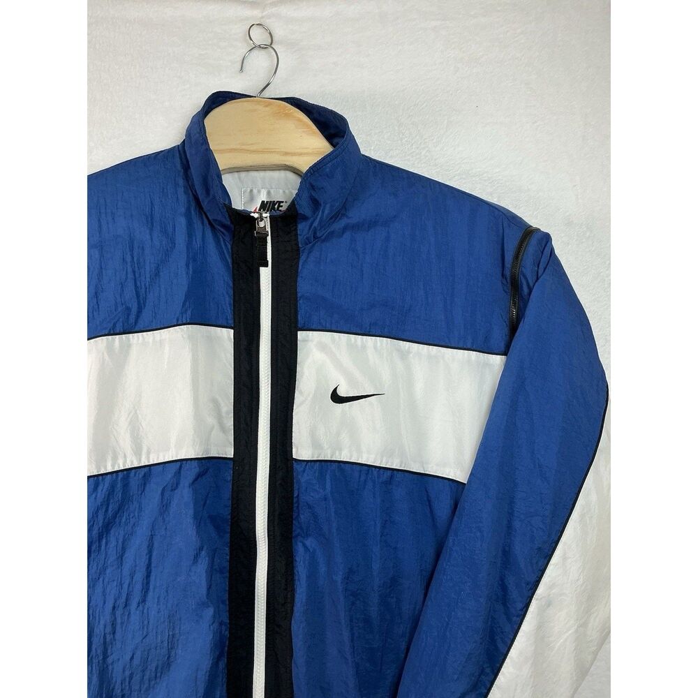 Nike Vintage Blue White Color Block Windbreaker Jacket Full Zip Track Retro XL